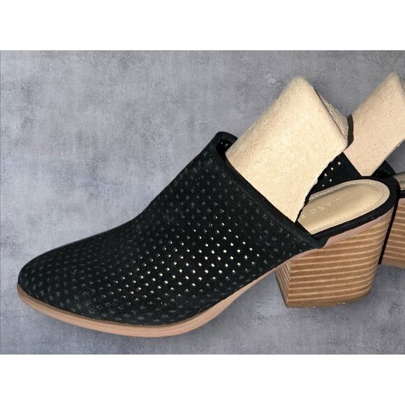 Marc Fisher Ripley Perforated Black Leather Mules With Stacked Heel Size 8M - Picture 7 of 16